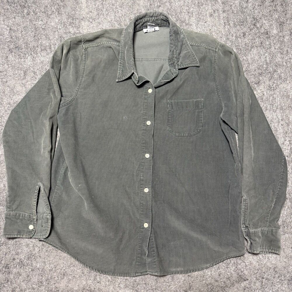 Vintage 1990s Old Navy Corduroy Shirt Size L Olive Green Button Down Grunge